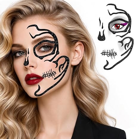 Parma77 Skeleton Face Tattoo Sticker for Women, Skeleton Makeup Accessories - skull sticker