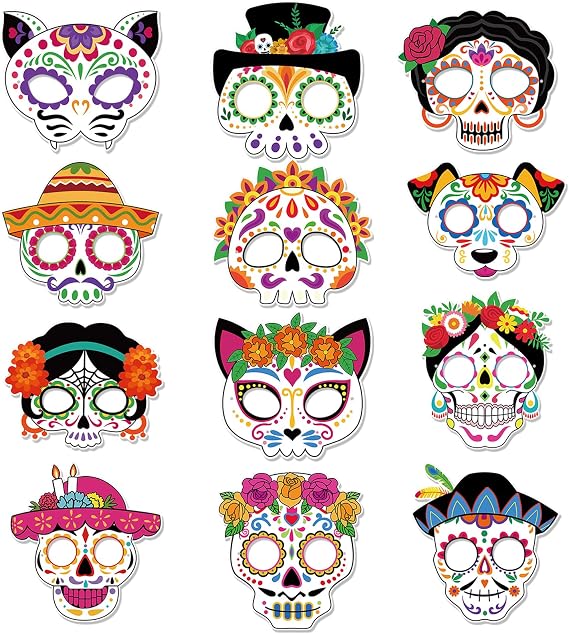 Qpout Day of The Dead Masks Halloween Sugar Skull Costume Paper Dia De Los Muertos Mask Halloween Party Favor Cosplay - sugar skull costume