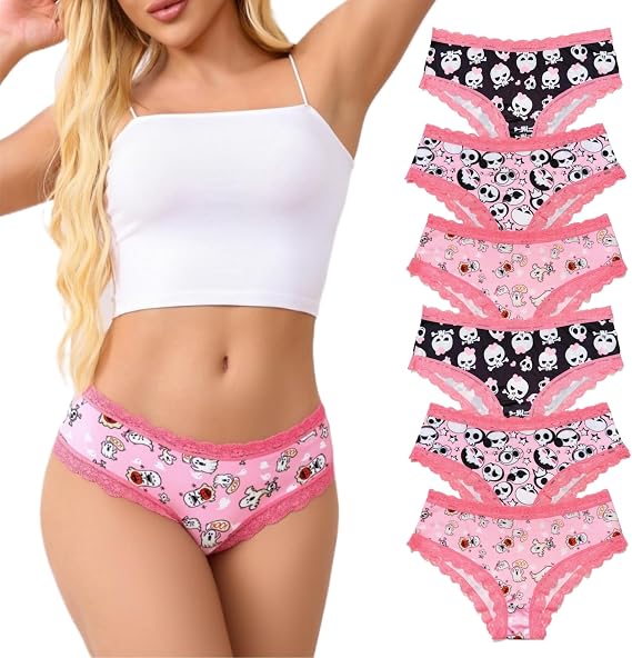 Women's Gothic Hipster Panties 5/6Pack Soft Comfort Lace Underwear - skull swimsuit