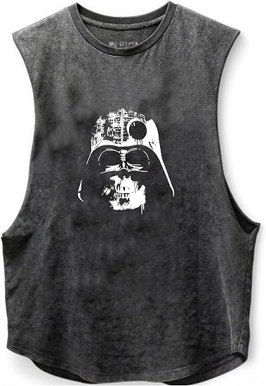 Vader Skull Scoop Bottom Cotton Tank,Novelty Sleeveless T-Shirt,Fitness Heavy Duty Training Tank Top - skull tank tops