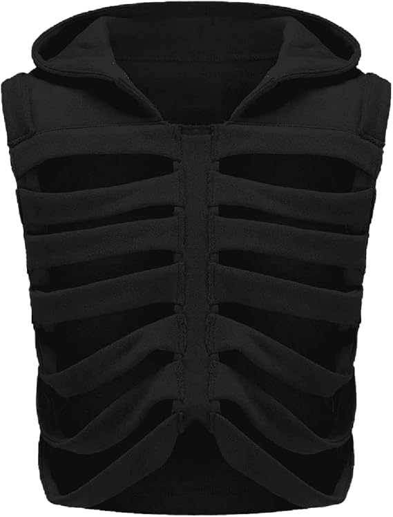Women Gothic Skeleton Crop Tank Top Y2k Hoodies Sleeveless Hollowed Skeleton Vest Gilet Unisex Outwear - skull hoodie
