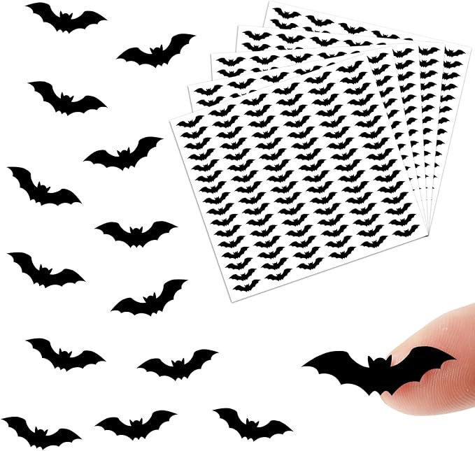 JULMELON 16 Sheets Halloween Bat Stickers, Mini Cute Black Decals for Craft - skull sticker