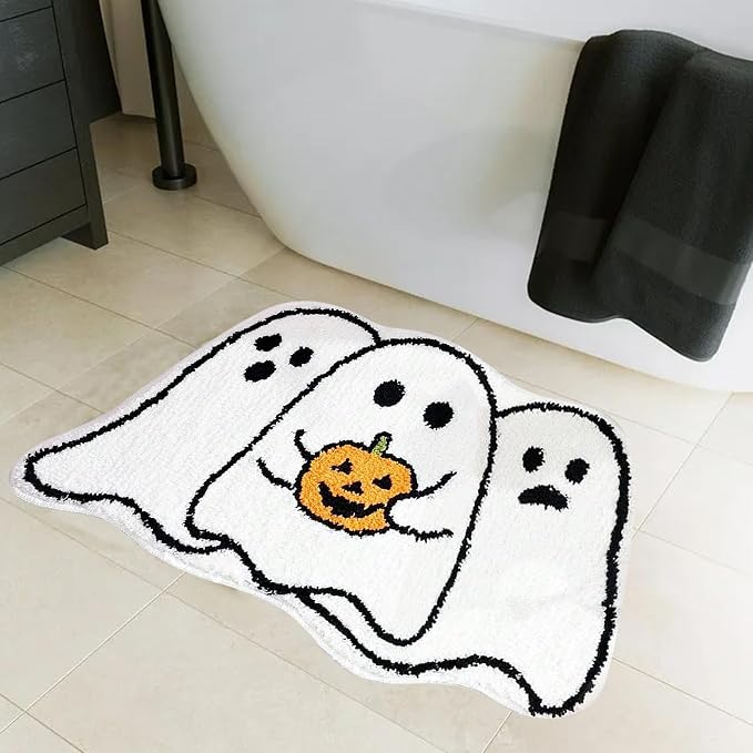 Halloween Bathroom Rug, Spooky Gothic Ghost Bath Mat, 16" x 24" - skull toilet mat