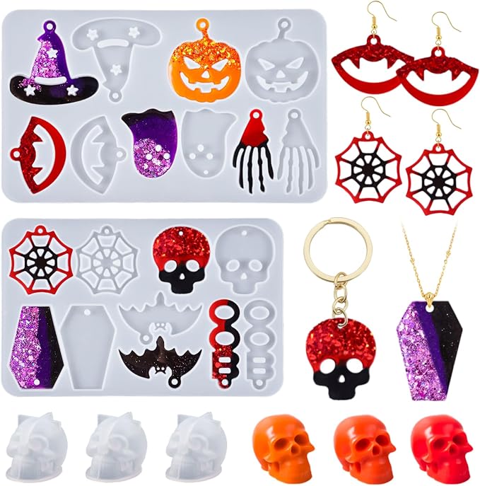 Halloween Resin Earrings Mold, 3pcs Mini Skull Resin Jewelry Molds - skull ashtray