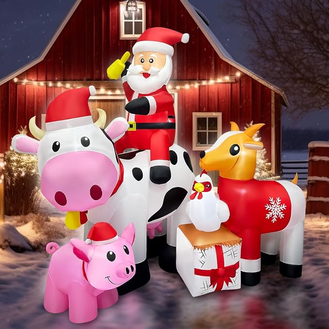 6FT Christmas Inflatables Santa Farm Scene with Blow Up Cow, Pig, Chicken & Gifts, LED Lighted Christmas Decorations for Yard, Garden, Outdoor & Indoor Christmas Decorations - skull inflatable