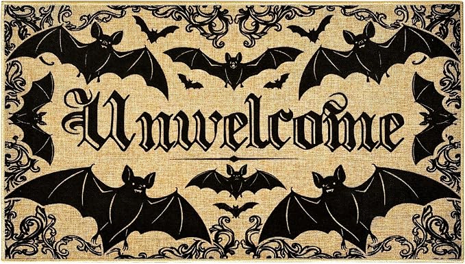 Unwelcome Halloween Doormat Outdoor Indoor Entrance Mat Black Bat Floor Mat