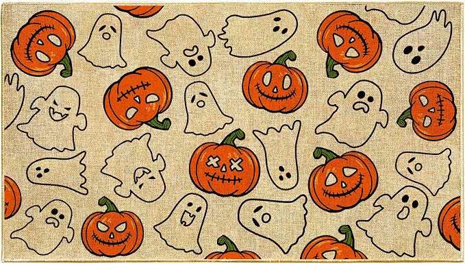 Pumpkin Ghost Door Mat Halloween Welcome Entrance Doormat for Front Door - skull floor mat