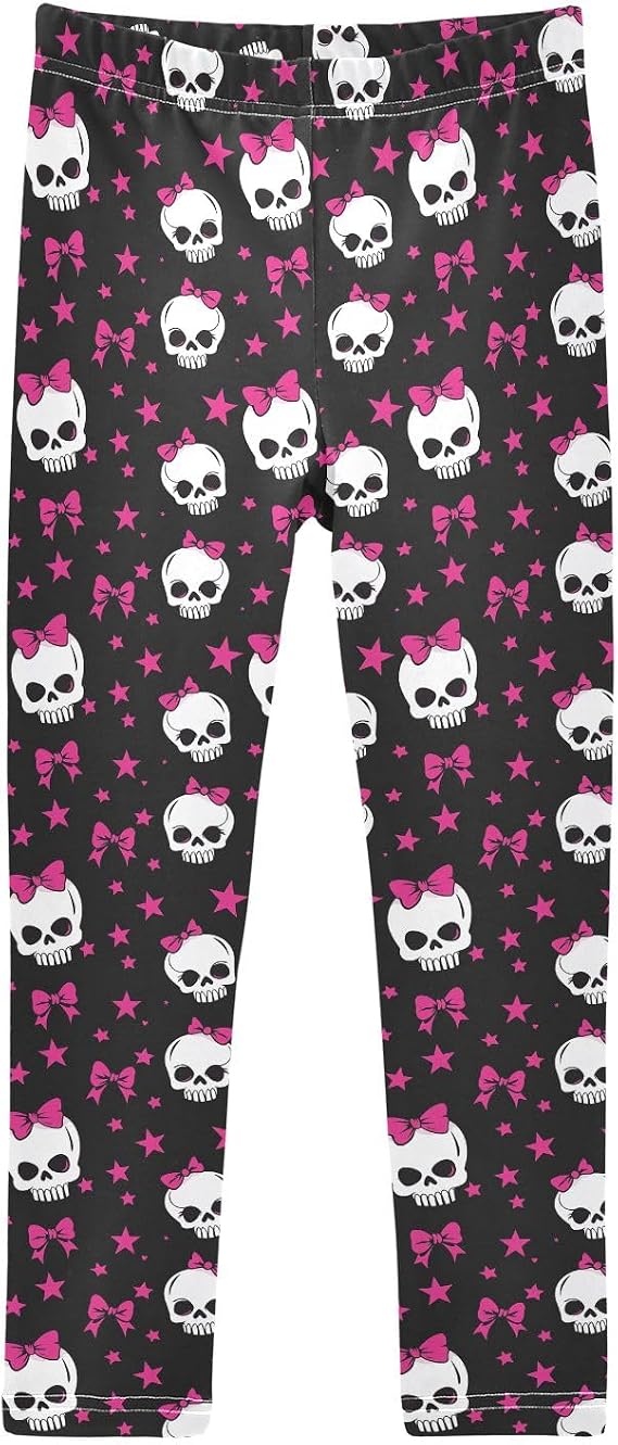 senya Girls Printed Leggings Yoga Pants White and Black Checked Seamless for Kids in 4t to 10 Years, 4T - skull leggings