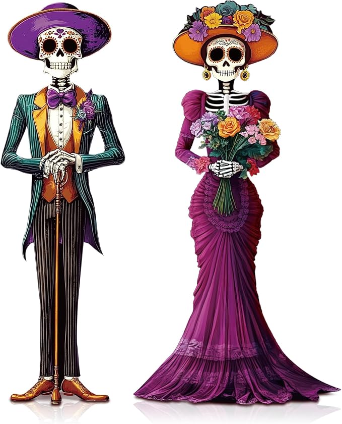 Wesiti 2 Pcs Day of the Dead Couple Sugar Skull Table Decor - skull figurine