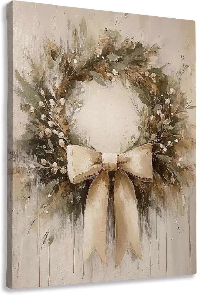 FTKBGHY Vintage Christmas Wreath Canvas Wall Art Framed, Christmas Room Decor, Rustic Farmhouse Winter Holiday Xmas Poster Prints Wall Decorations for Home Bedroom Living Room, 11x14 Inch - skull wall art