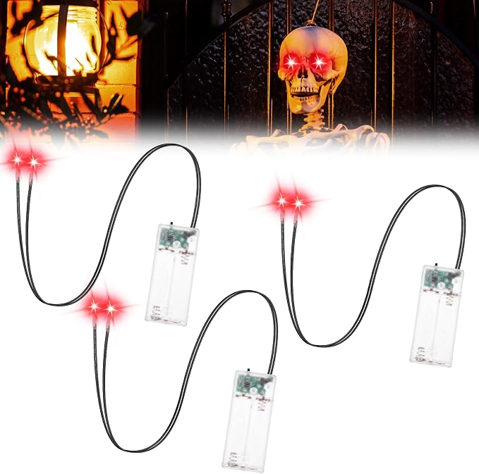 3 Pcs Halloween Led Glowing Eyes with Timer, Light Up Eyes for Skeleton Horror DIY Masks Pumpkins Tombstones Props(Batteries Not Included)