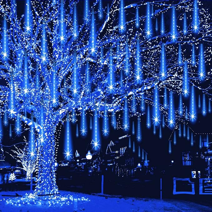 Weepong Christmas Lights Outdoor 32 Tubes 768LEDs Meteor Shower Lights Blue - string light