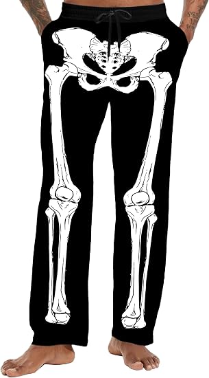 Mens Halloween Pumpkin Costume Pants Elastic Waist Skeleton Pants with Pockets - sugar skull boots