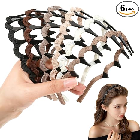 Auseibeely 6 Pcs Zig Zag Headbands for Women, Non Slip Wavy Comb Headband with Teeth, Plastic U Shape High Skull Headband for Girls Teen Men, Fashion 90s Hair Accessories, Ideal for Gifts - skull headband