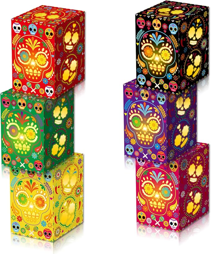 12Pcs Day of the Dead Candle Holder Boxes,Sugar Skull Luminary Boxes - skull candle