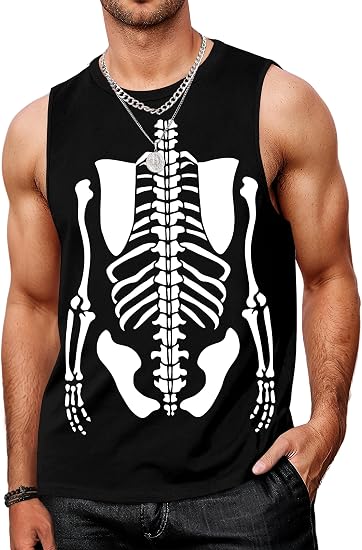 Halloween Mens Tank Top Novelty Sleeveless Shirts for Men Workout Muscle T Shirt Ghosts Pumpkins Graphic Cut Off Tops - skull tank tops