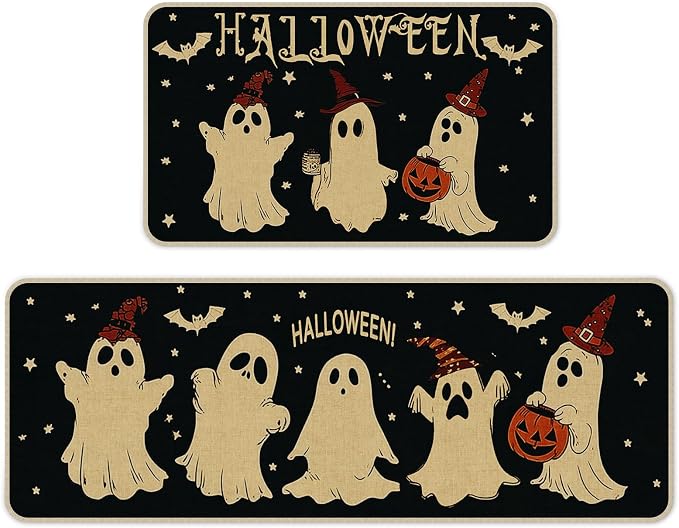 Kitchen Mat Set of 2,Halloween Rugs for Kitchen, 17″x29″&17″x47″