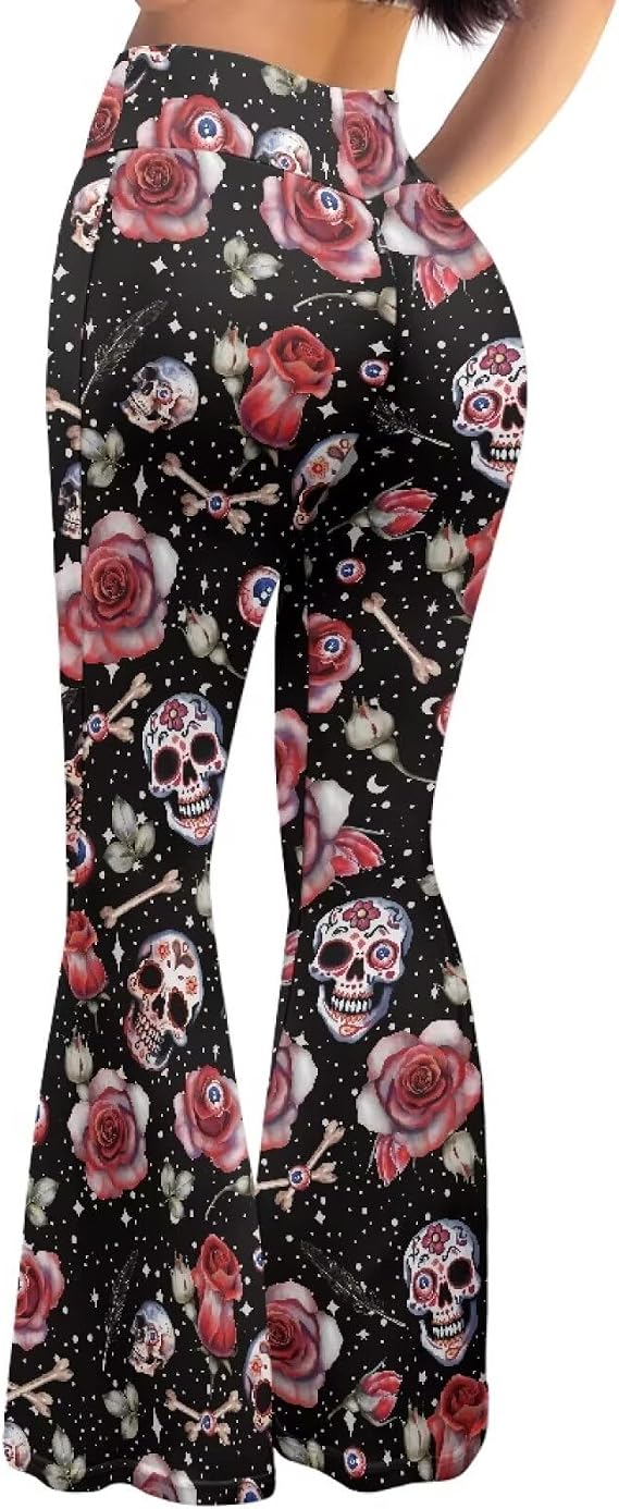 Butt Lifting Leggings for Women Flare High Waisted Yoga Pants for Women Tummy Control Elastic Waist - sugar skull boots