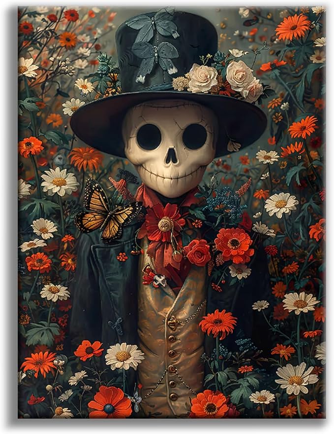 Diamond Art Kits for Adults, Flowers Skull Diamond Painting for Beginners - skull painting