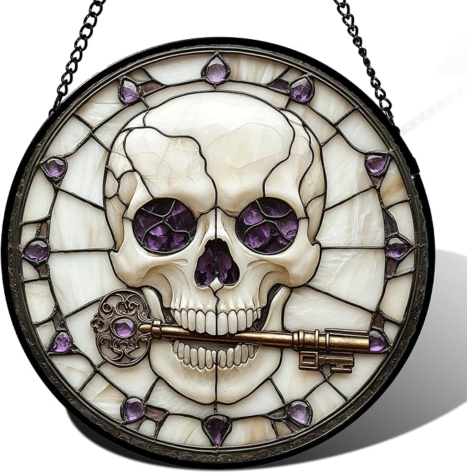 Skull Gothic Halloween Stained Glass Window Hanging Suncatcher Gifts 6.3" - skull lamp