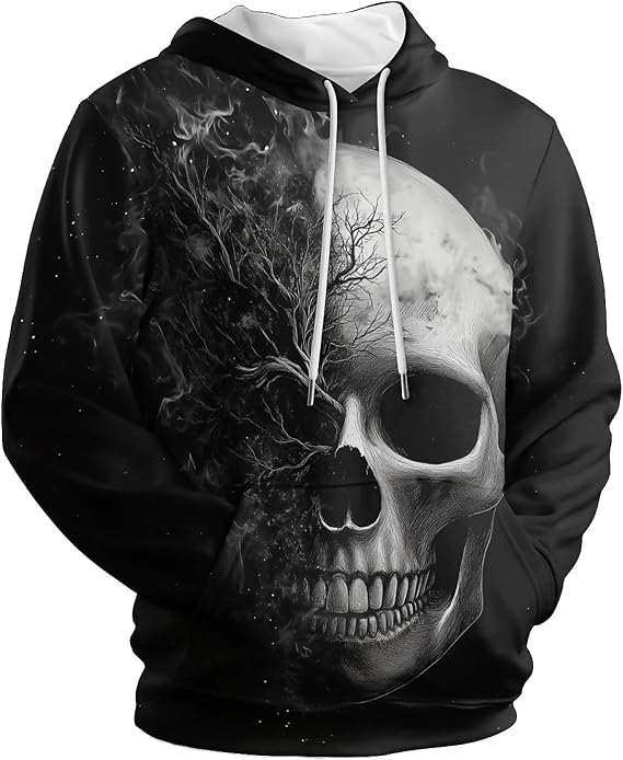 Amasnay Blue Flame Wolf Hoodies 3D Print Graphic Pullover Hooded Sweatshirt Hoodies with Big Pockets for Men Women - skull hoodie