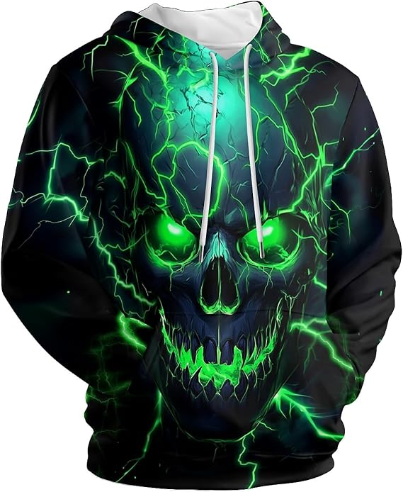 Amasnay Blue Flame Wolf Hoodies 3D Print Graphic Pullover Hooded Sweatshirt Hoodies with Big Pockets for Men Women - skull sweatshirts