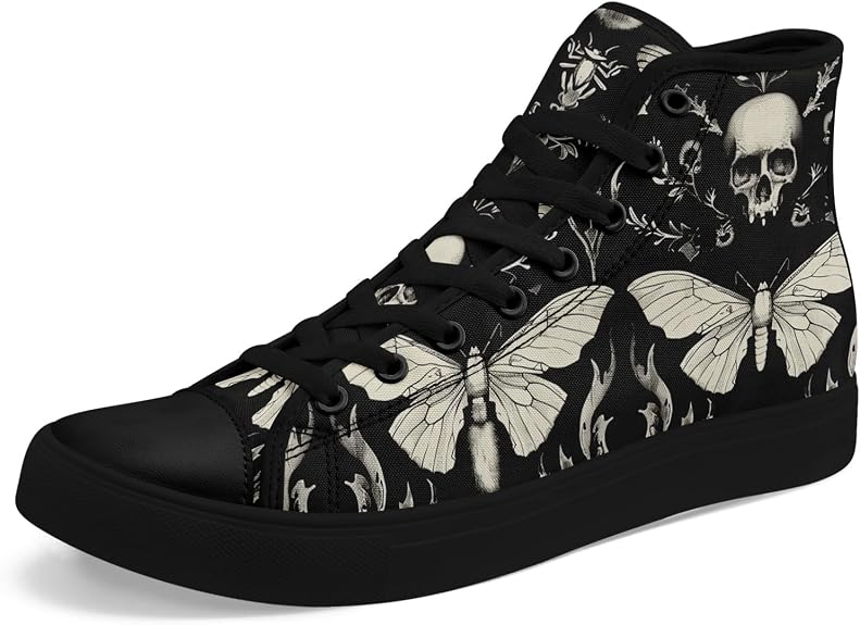 Womens Mens Vintage Floral High Top Canvas Sneakers Dark Style Cottagecore Lace-Up Casual Shoes Fashion Streetwear Sneakers - sugar skull boots