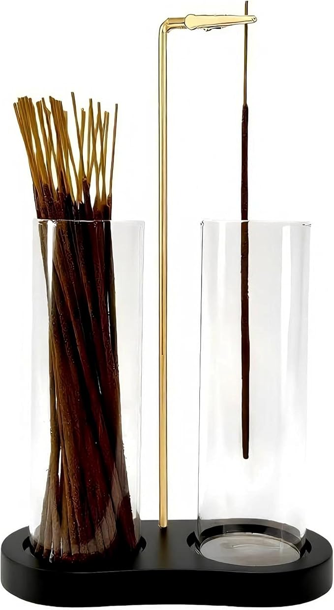 Glass Incense Holder, Black Incense Sticks Burner Holder with Storage,Hang Upside Down Incense Holder for Sticks with Ash Catcher for Meditation Yoga Spa Room (Black) - skull incense burner