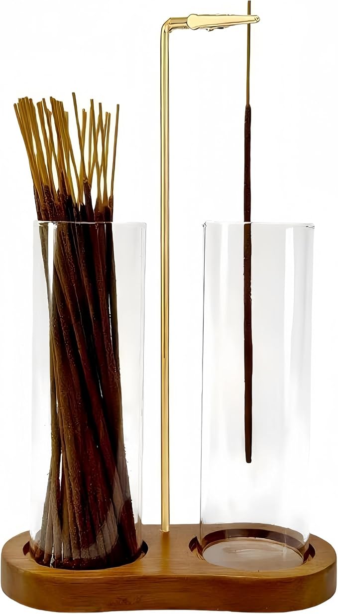 Incense Holder, Hang Upside Down Incense Sticks Burner Holder Storage with Glass Ash Catcher,Ideal Gift (Brown) - skull incense burner