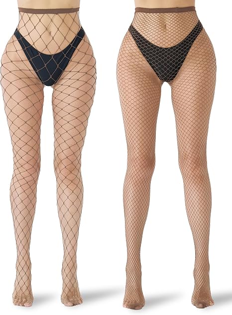 Tiger Wang Fishnet Stockings for Women, 2-Pack Black Fishnet Tights, Large & Small Mesh, Stretchy Nylon-Spandex Hosiery for Carnival, Cosplay, Halloween & Parties - skull leggings