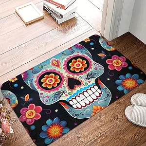 Door Mat Outdoor Indoor Welcome Mats Non Slip Floor Mat Sugar Skulls Front Doormat for Entryway Rug Front Porch Laundry Bathroom Bedroom Rug Carpet 16" x 24" - skull floor mat
