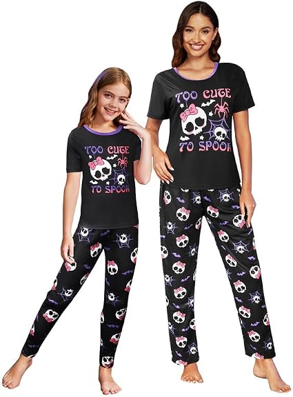 MyFav Mommy and Me Pajamas Heart Print Sleepwear Family Matching Short Sleeve Nightwear - skull pajamas
