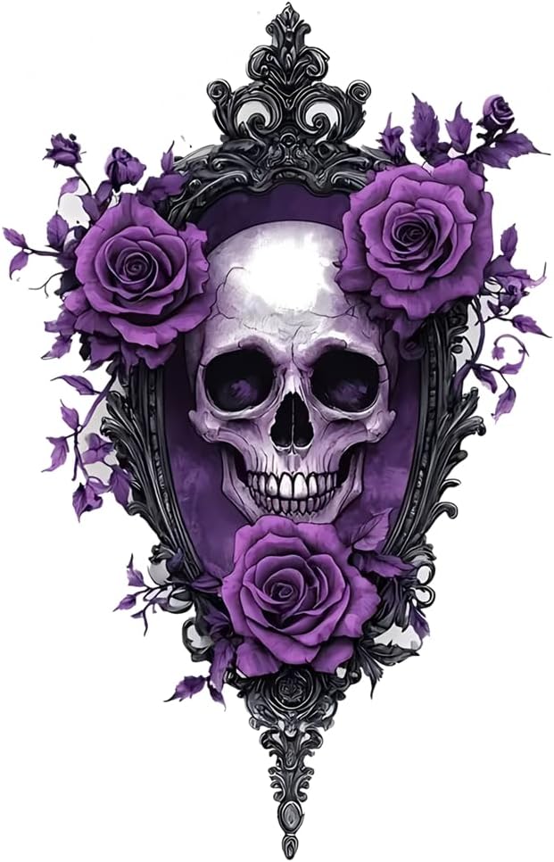 2pcs 3.54"x5.51", Gothic Style Purple Rose & Skull Waterproof Vinyl Car Decals for Windows, Bumper, Exterior Decorative Accessories, Blocking Scratches Stickers | #CZ185 - skull sticker