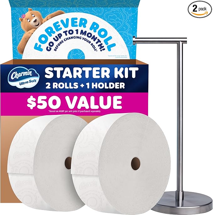 Charmin Toilet Paper Ultra Soft, Forever Roll Starter Kit, 1 Holder, 2 Rolls, 2-ply Bath Tissue - skull toilet paper