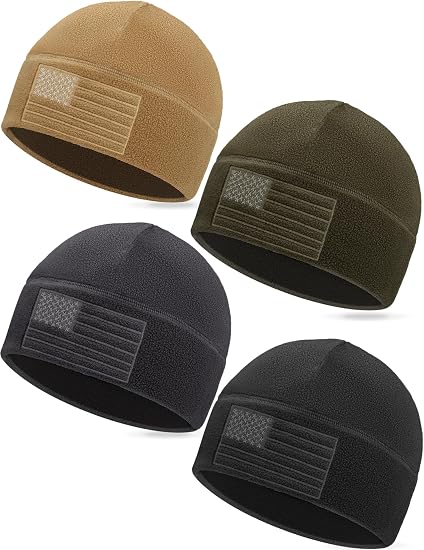 4 Pcs American Flag Beanie Winter Fleece Caps Tactical Military Beanie USA Hats Warm Army Skull Cap for Men - skull hat