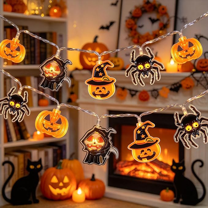 Halloween String Lights, 15FT 30 LED Halloween Pumpkin Fairy Lights Decor - string light