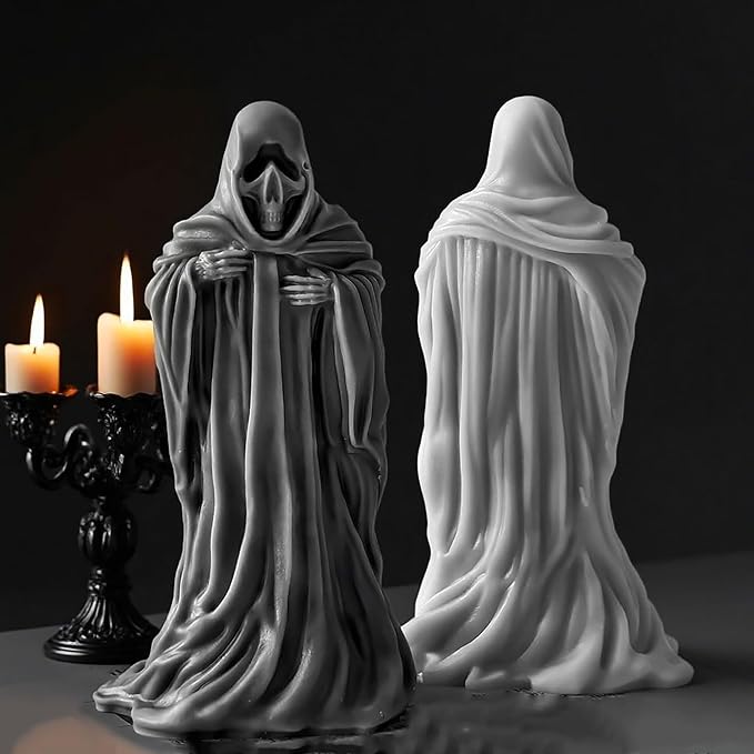 Ghost Skull Man Cylinder Candle & Resin Mold - Resin Casting Silicone Molds for Home Decor & Candle Making Wave Spiral Mold - skull ashtray