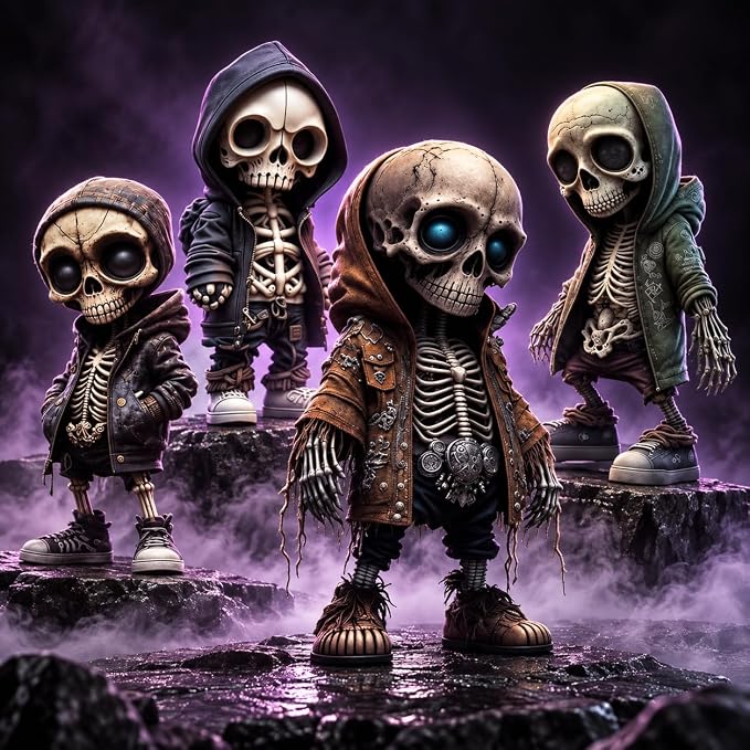 4pcs Mini Skeleton Figurines Halloween Small Skulls Action Figure - skull figurine