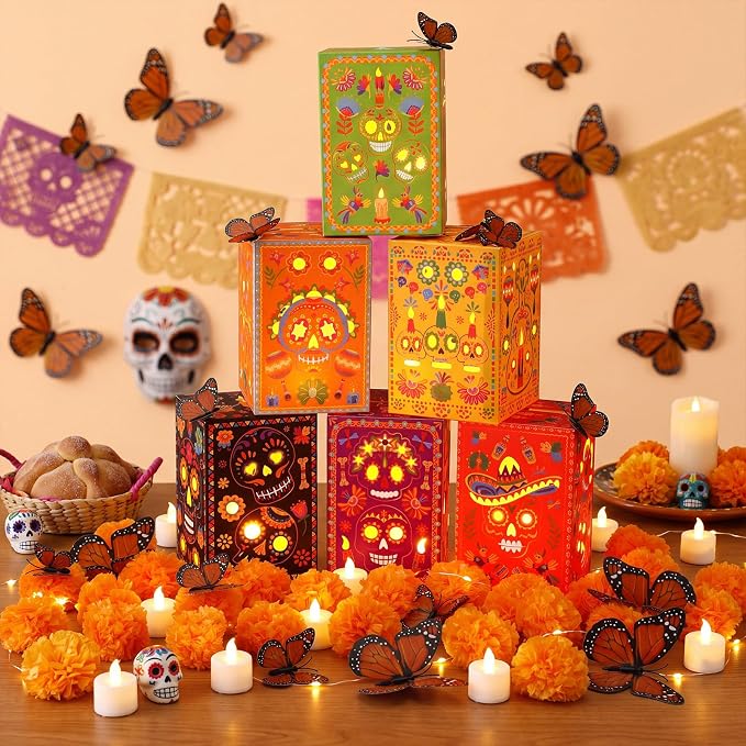 Tujoe 96 Pcs Day of the Dead Skull Candles Holders LED Tea Lights Ofrenda - skull candle