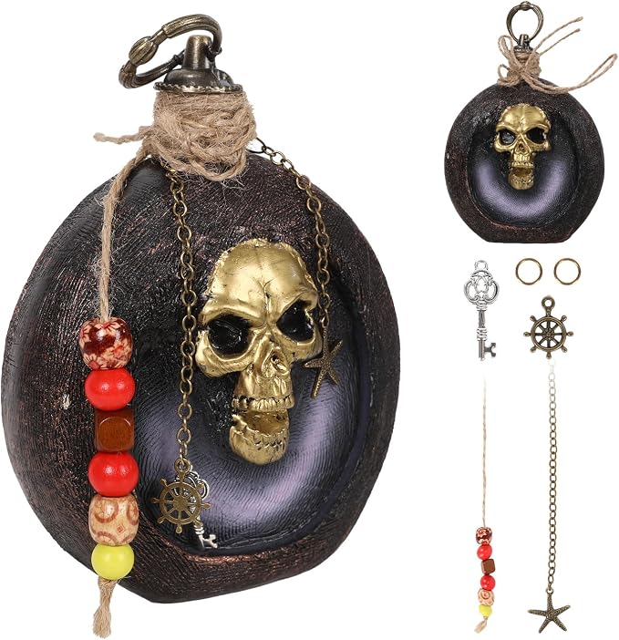 Pirate Skull Bottle Ornament Halloween Resin Skull Rum Bottle Props - skull bottle