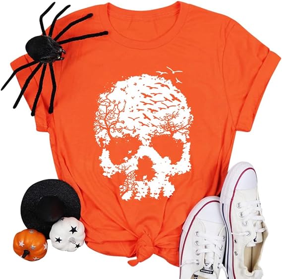Skull Shirts for Women Funny Gothic Graphic T-Shirts Novelty Horror Tee Casual Athletic Tops - skull tshirt