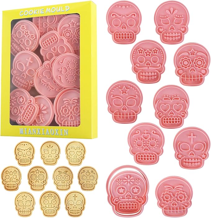 10Pcs Sugar Skull Cookie Cutter Halloween Day of the Dead Baking Tools - sugar skull ornament