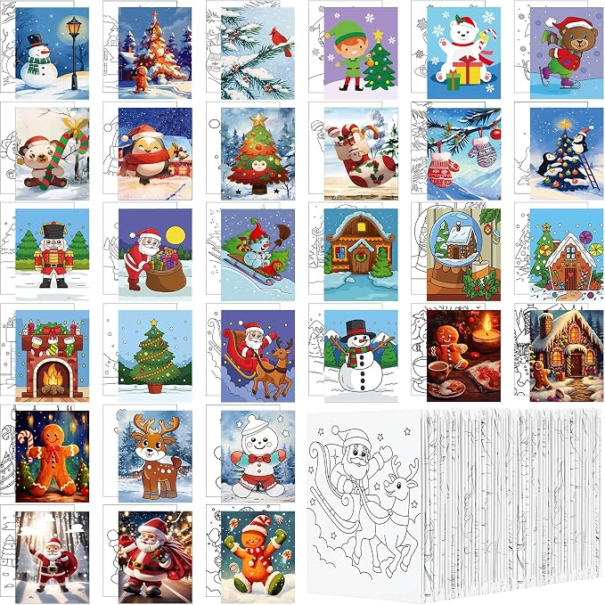 Dispowreath 30 Pcs Christmas Pre Printed Canva for Painting 5x7" Canvas - skull painting