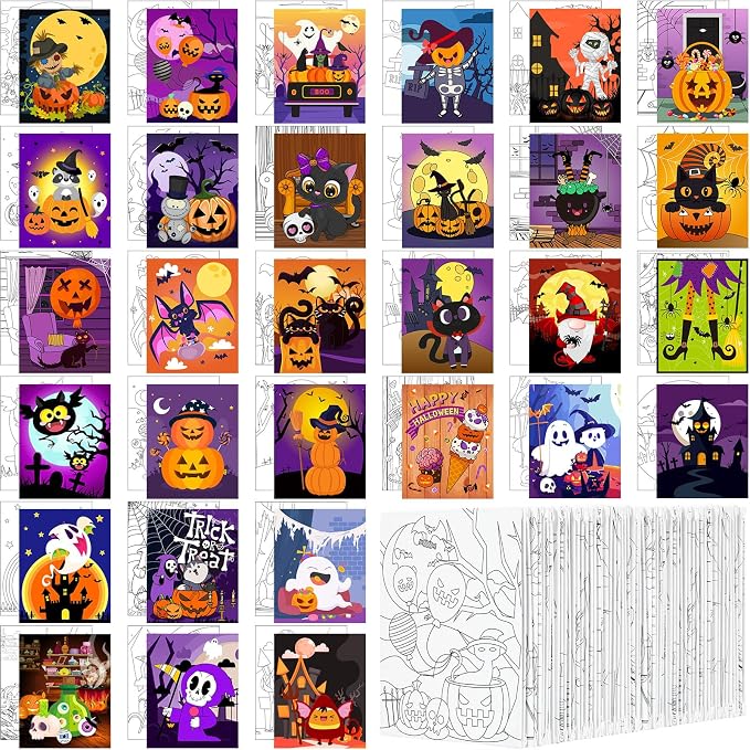 Dispowreath 30 Pcs Halloween Pre Printed Canva for Painting 5x7 Canvas - skull painting