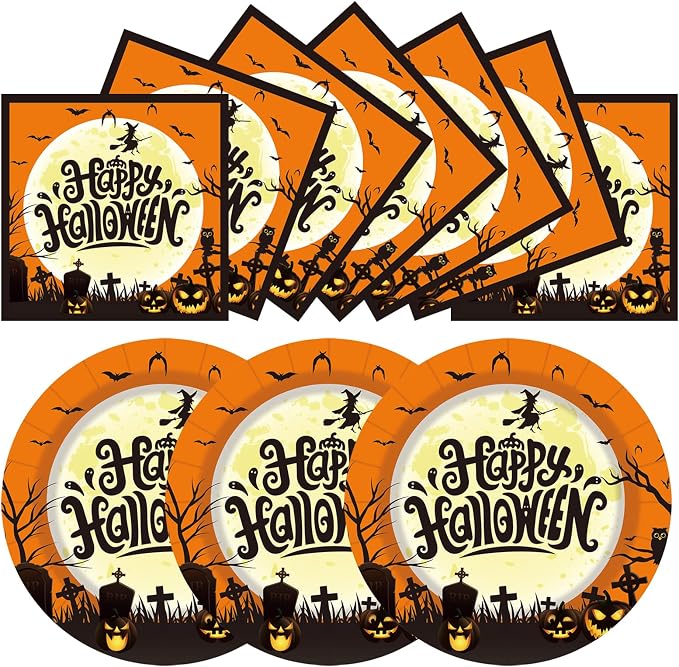 40Pcs Halloween Plates and Napkins, 9Inch Disposable Halloween Party Plates - skull plate