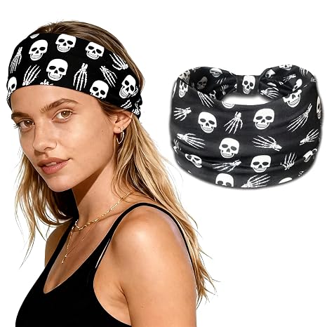 Halloween Skull Headbands Black Non Slip Head Band Skeleton Hand Bone Hairbands Cosplay Turban Head Wraps Sports Sweatbands Yoga Hair Scarfs Halloween Hairband Fashion Hair Accessories for Women - skull headband