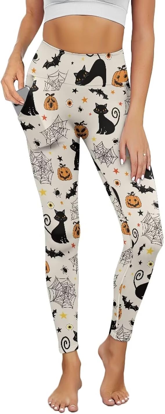 Women's Yoga Pants Leggings High Waist Full Length Yoga Pants Tummy Control Tights Workout Pants with Pockets - skull leggings