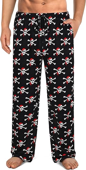 Mens Halloween Pajama Pants, Novelty Funny Soft Pj Sleep Lounge Bottoms with Pockets & Drawstring - skull pajamas
