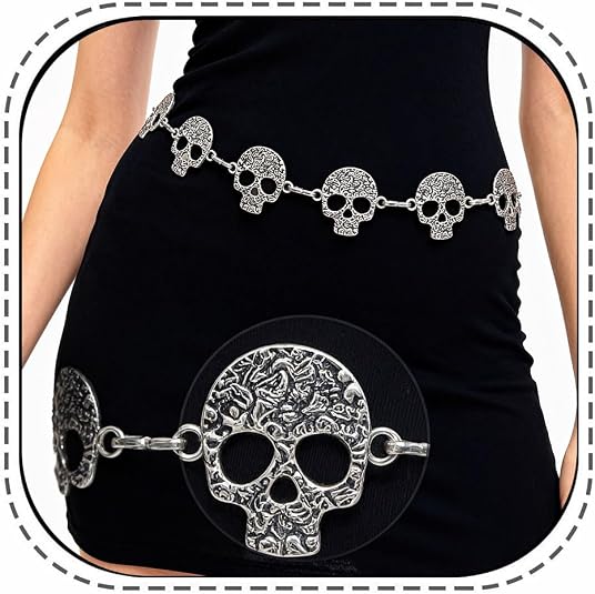 Skull Layered Waist Chain Belt – Punk Gothic Crossover Body Belly Chains Tassel for Women Girl