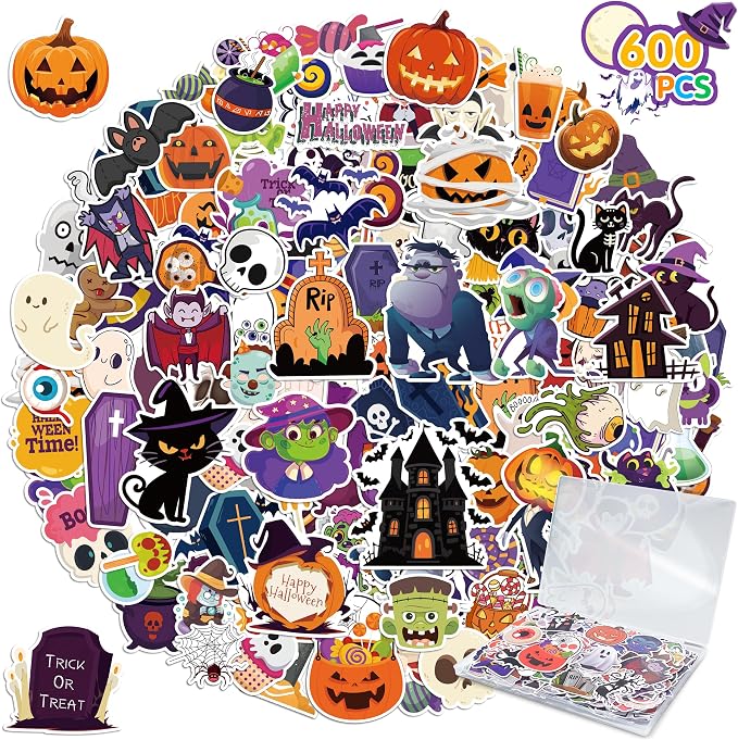 LINAYE Halloween Stickers 600Pcs Water Bottle Stickers for Kids Adults - skull sticker